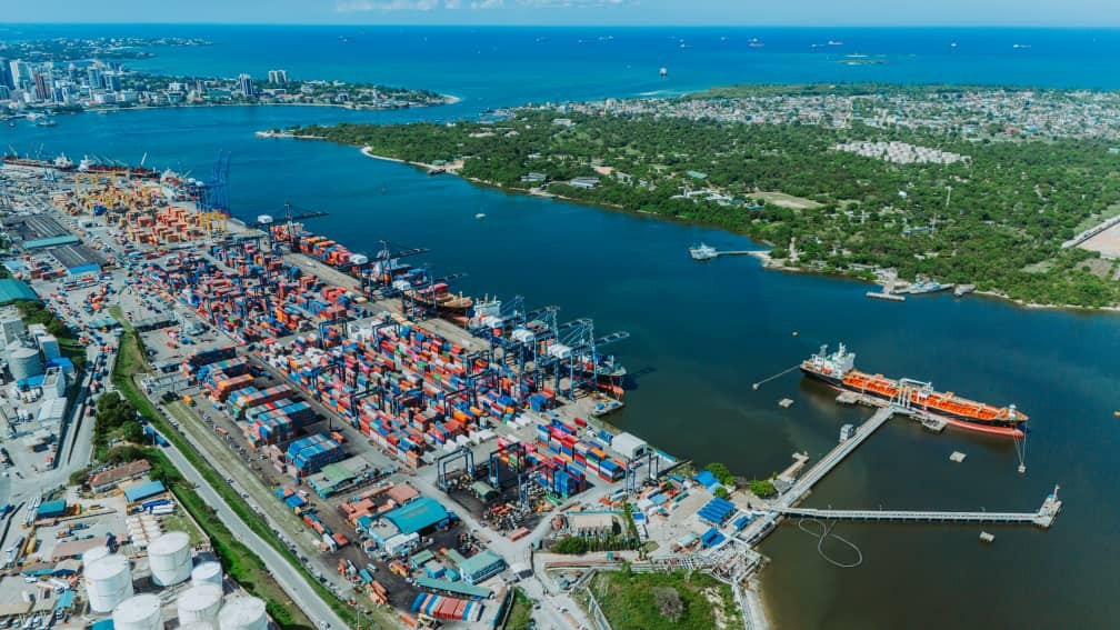 Aerial view of Dar es Salaam Port and its container terminal